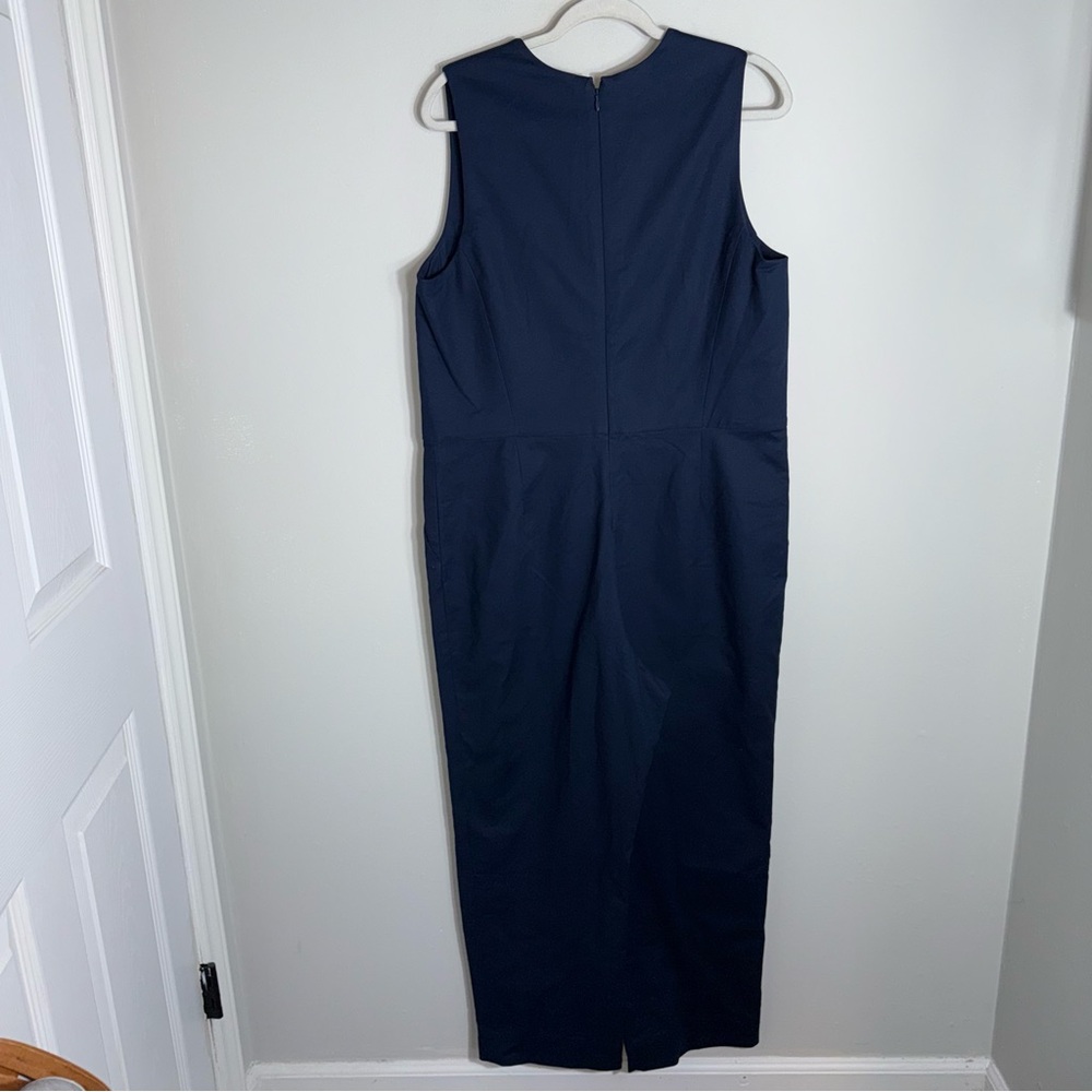 Everlane Sleeveless V-Neck Jumpsuit-Pockets-Navy Blue-Cotton Blend-Size 12-NWT - Picture 7 of 11